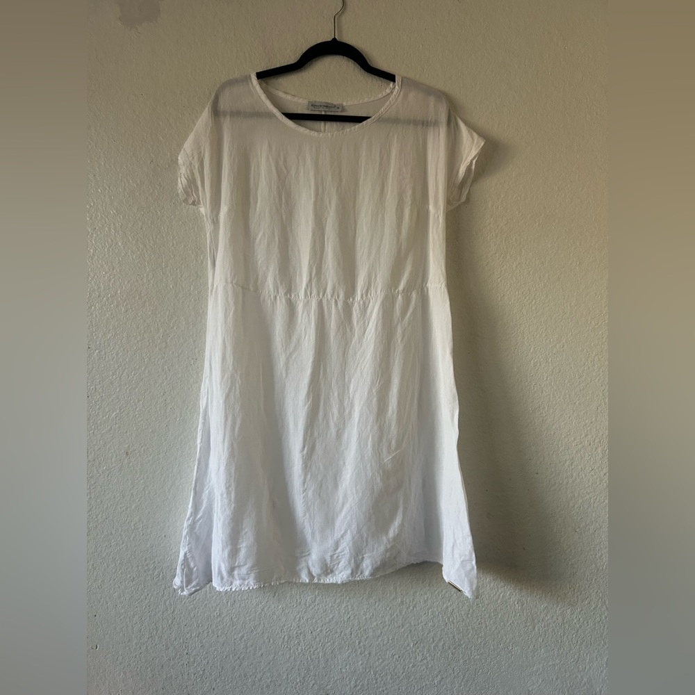 Rinascimento Made in Italy Short Sleeve Linen Shift‎ Dress M Lagenlook Coastal